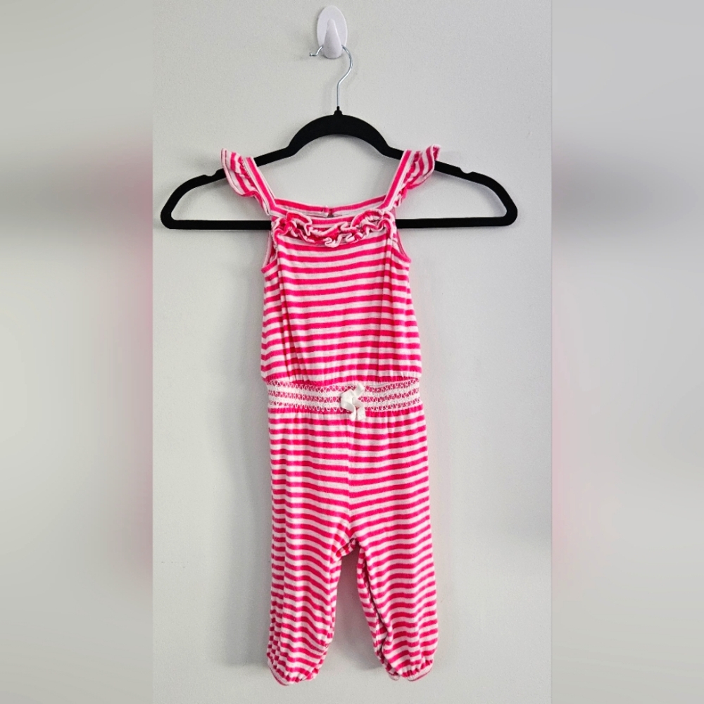 Ralph Lauren Baby Girl Romper Dungarees Jumpsuit Pink white Stripes 12M
